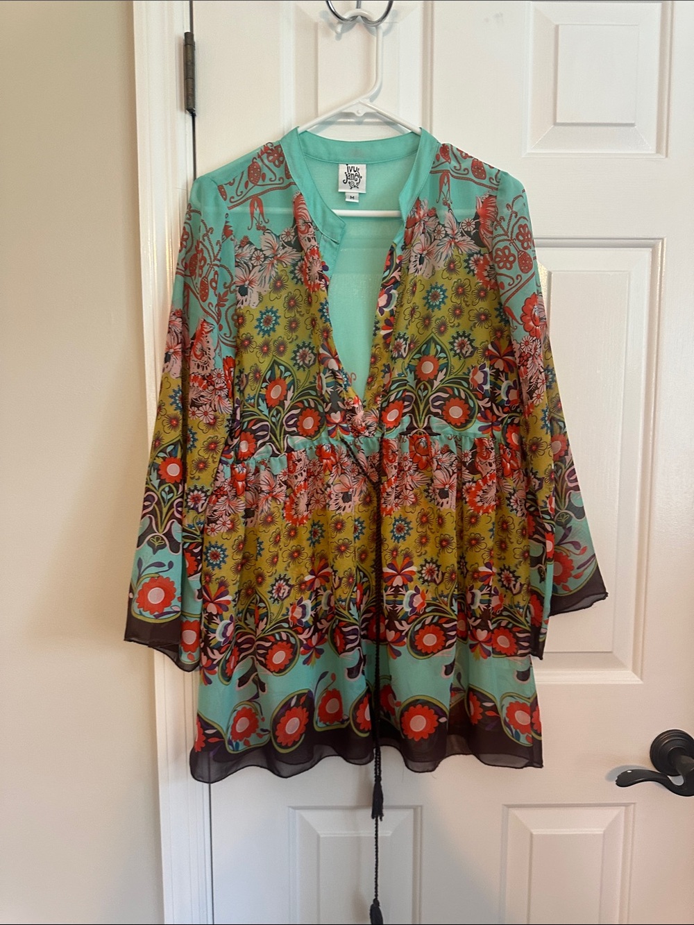 Boho Floral Tunic Blouse in Teal & Olive
